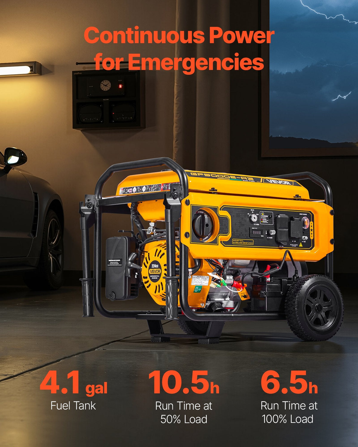 Portable Generator, Gasoline 4650W Peak Watt & LPG 4130W Peak Watt Dual Fuel Generator, Home Backup Generators With Electric Start, Gasoline & LPG Powered, CO Sensor, 20A & 50A Outlets
