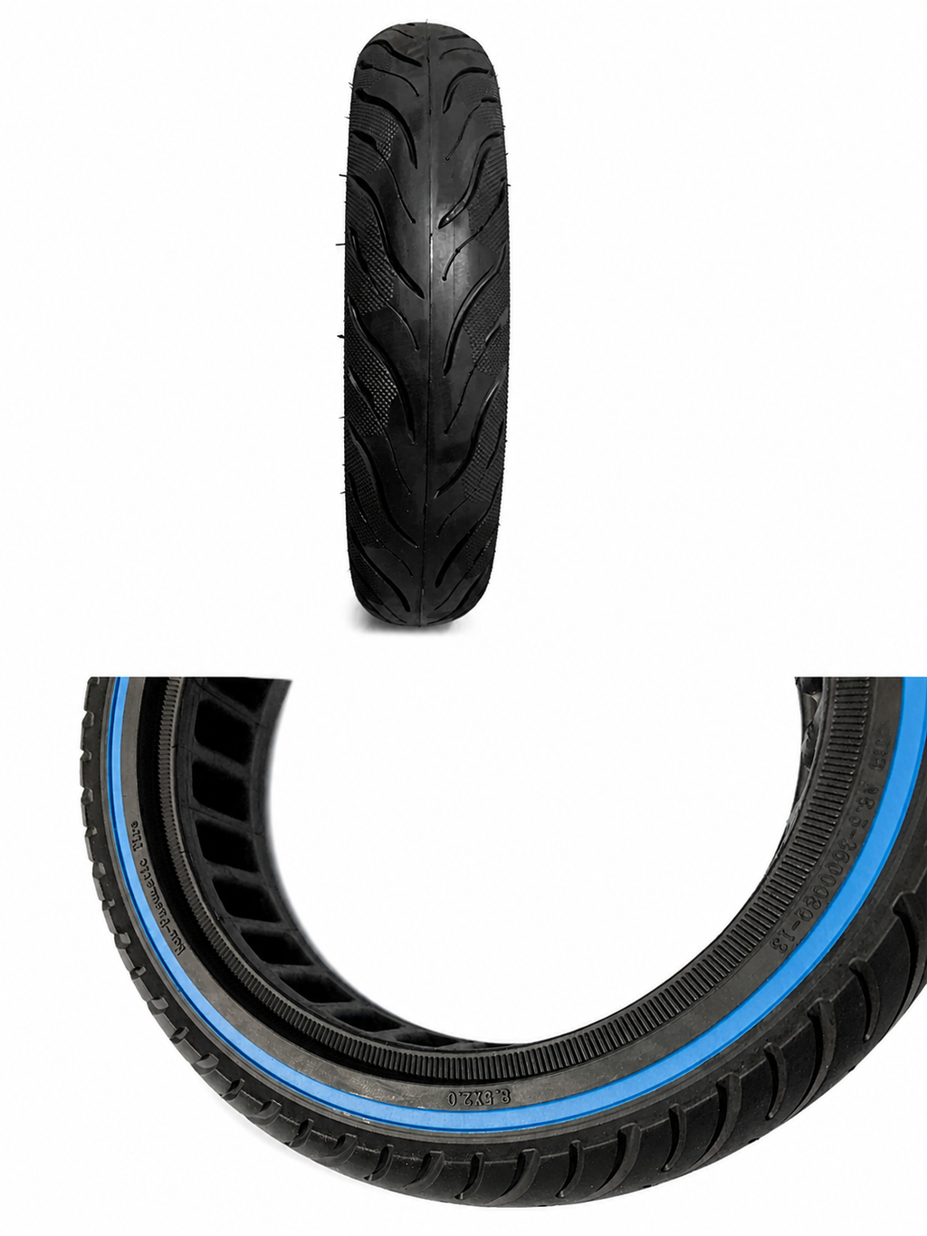 2x E-Scooter Reifen 8.5 x 2.0 – Sportprofil mit blauem Seitenstreifen (50-134)