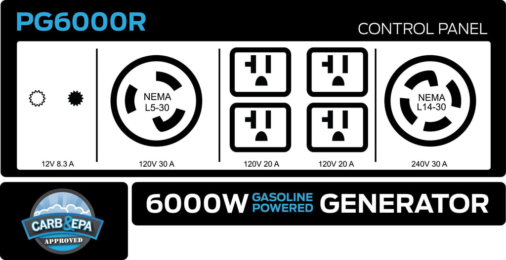 6000-Watt Gas Power Portable Generator (CARB)