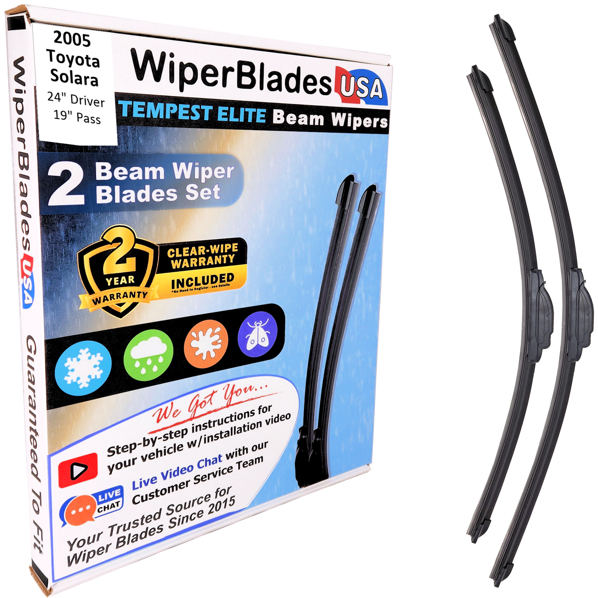 2005 Toyota Solara Wiper Blades Set w/2yr Wear Warranty (Set of 2) Tempest Elite