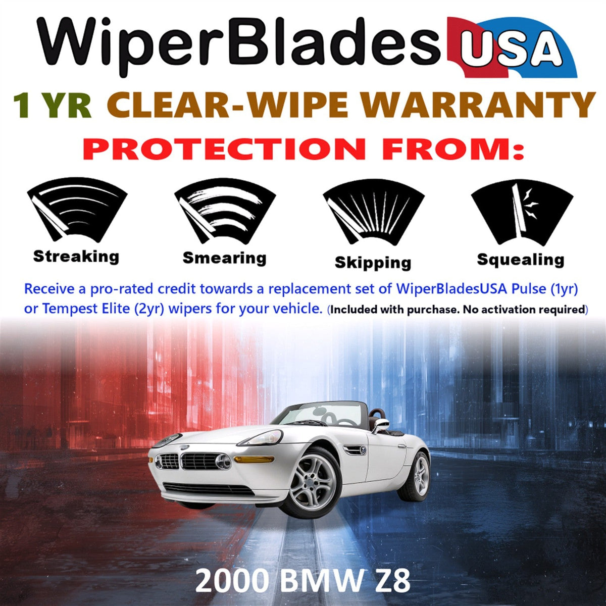 2000 BMW Z8 Wiper Blades Set w/1yr Wear Warranty (Set of 2) Pulse Beam Wipers