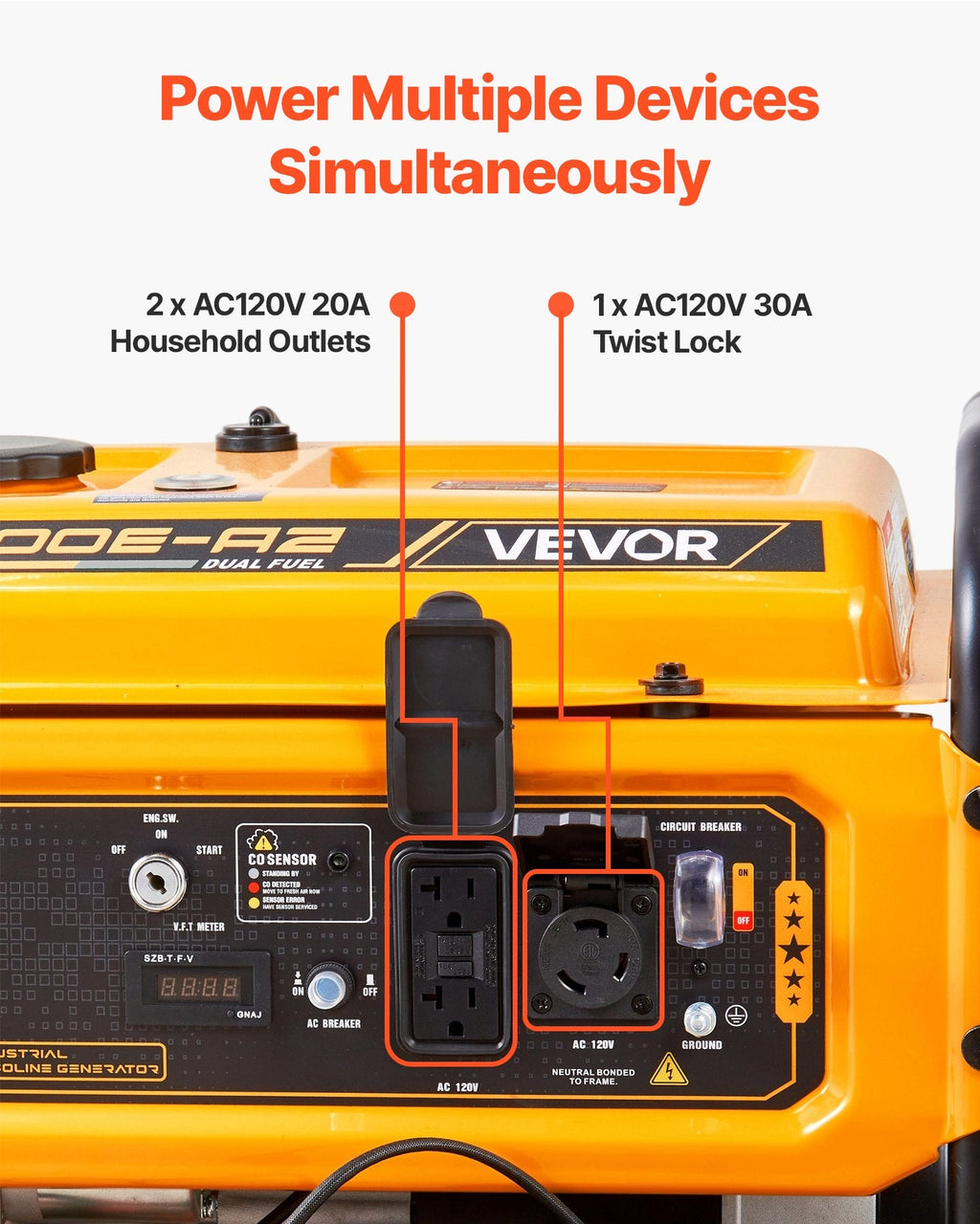 Portable Generator, Gasoline 4650W Peak Watt & LPG 4130W Peak Watt Dual Fuel Generator, Home Backup Generators With Electric Start, Gasoline & LPG Powered, CO Sensor, 20A & 50A Outlets