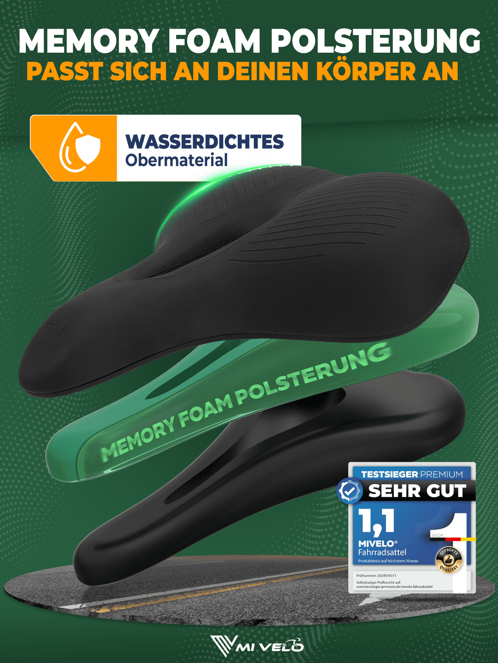 Mivelo Fahrradsattel Comfort Pro City Memory Foam