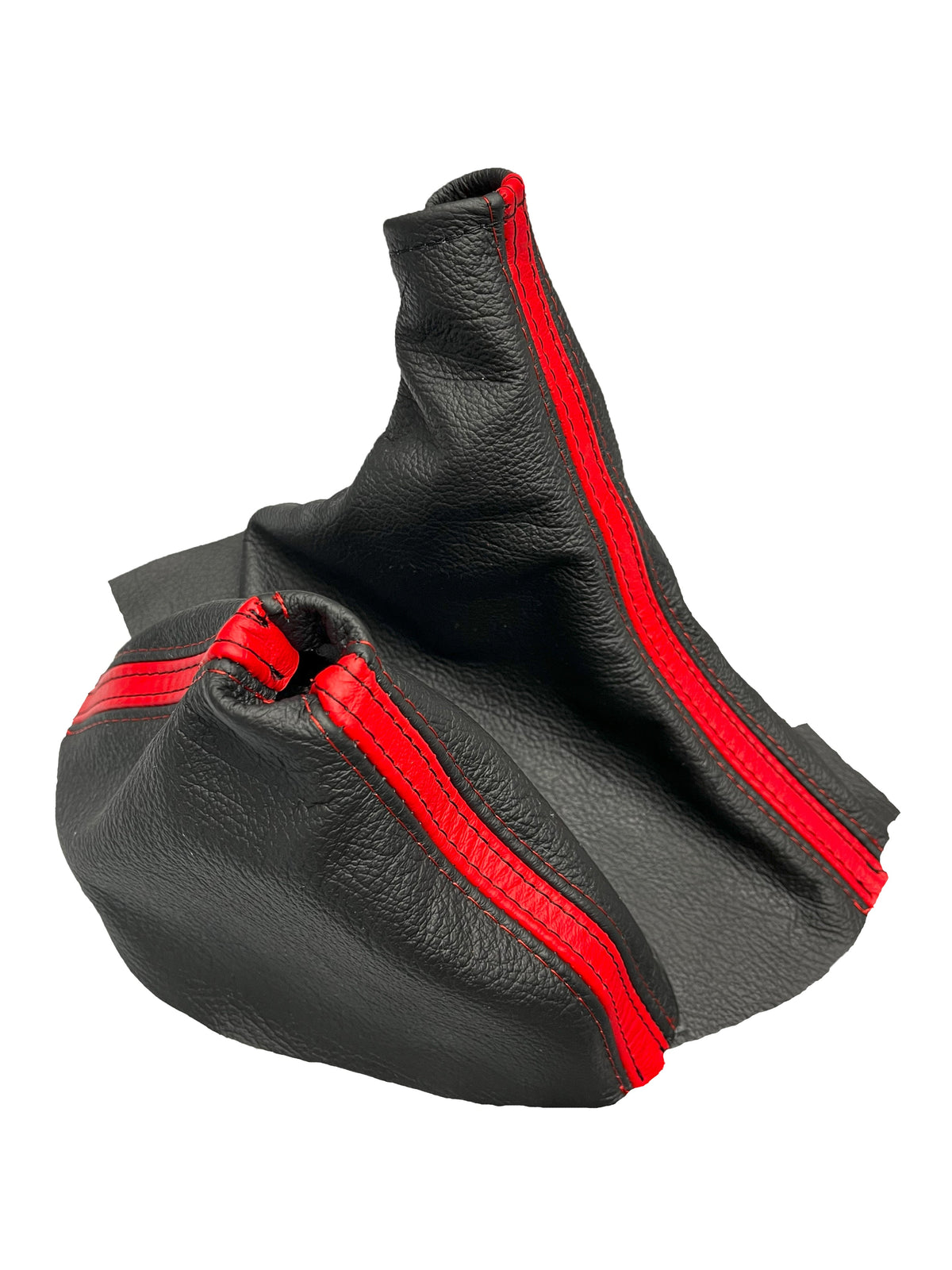 For Chevy Corvette C6 2005-2013 Genuine Leather Parking Brake & Shift Boot Cover In Black & Torch Red Stripe